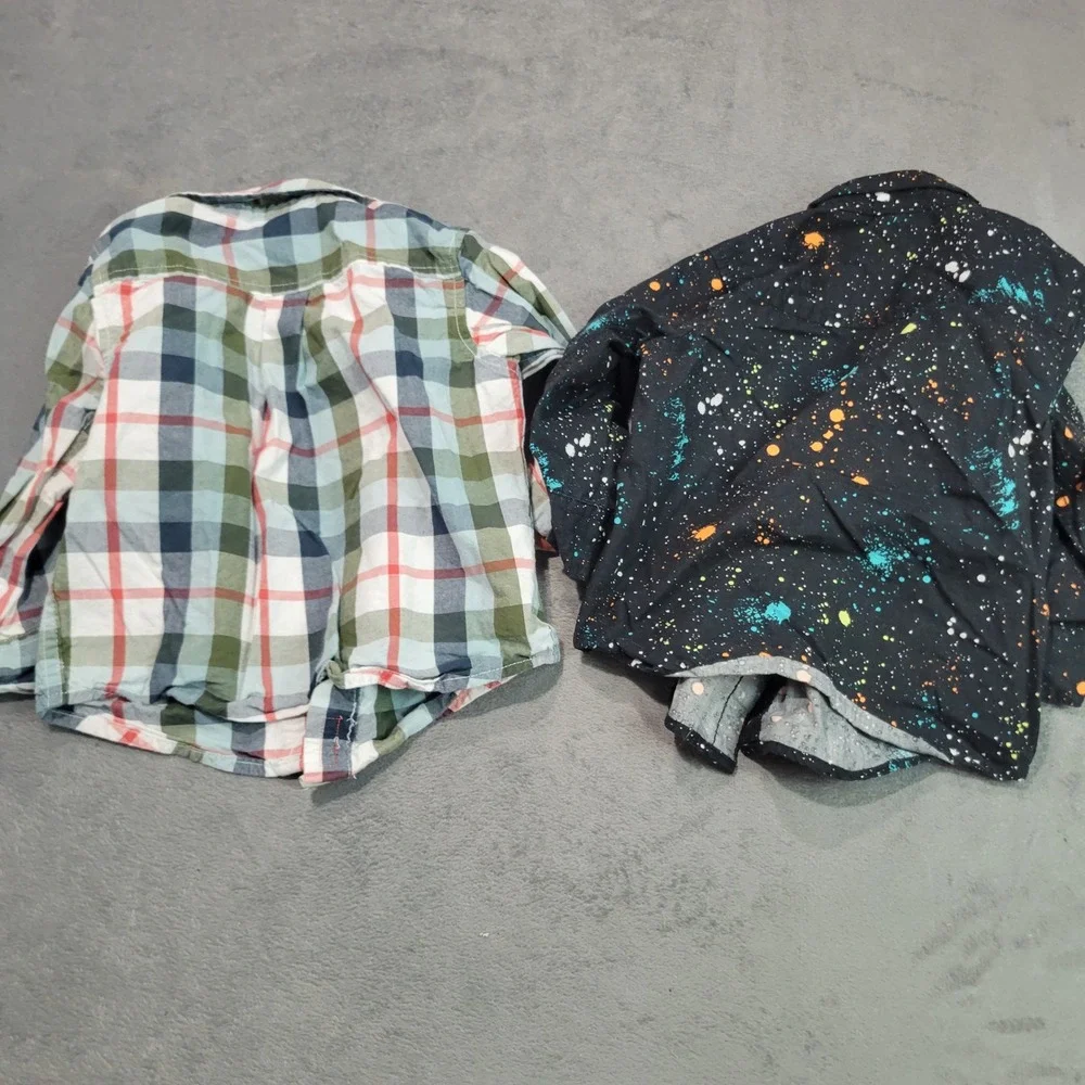 Gymboree Button Down Shirts Boys 18-24M Multi Plaid Paint Splatter Lot 2 Casual